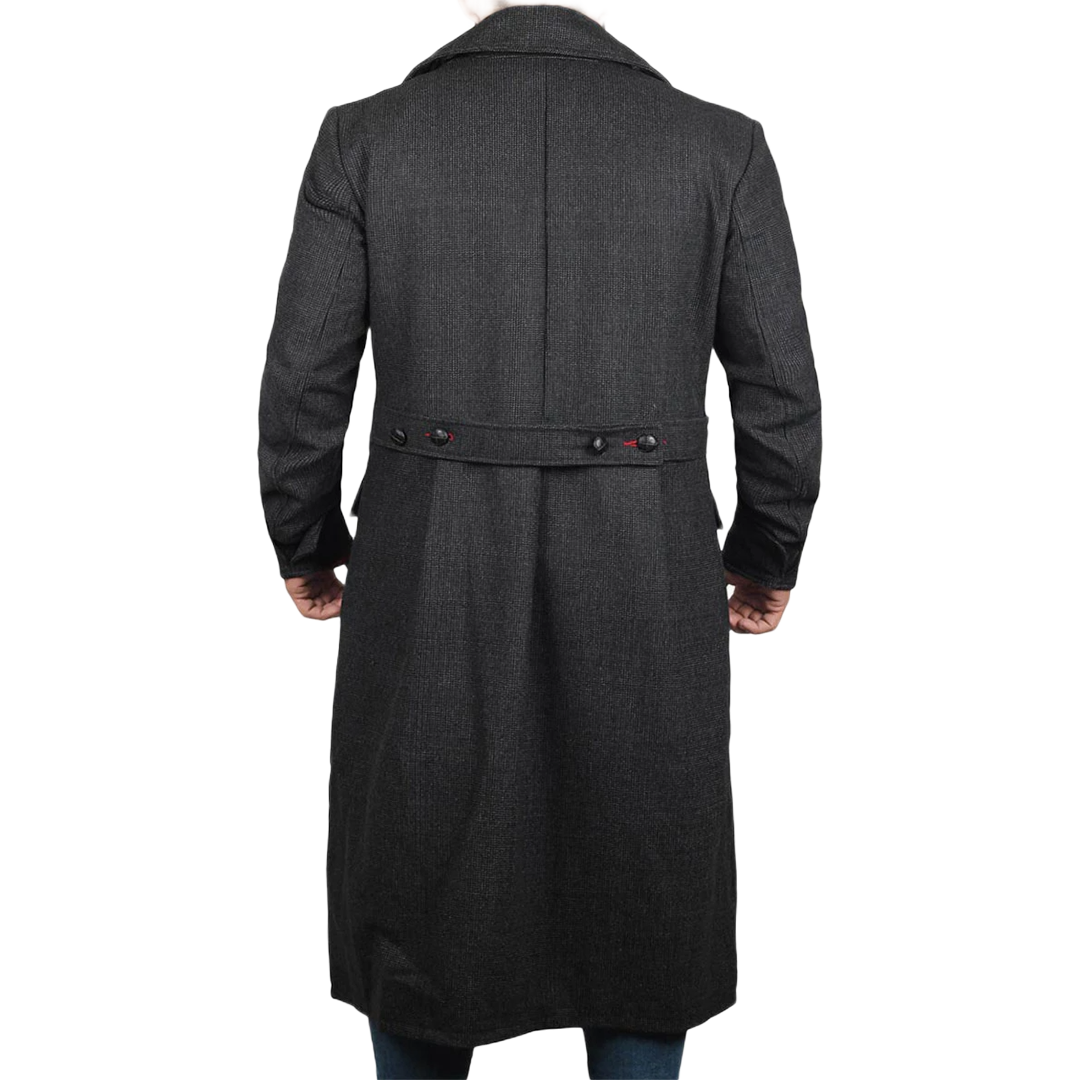 Detective Dark Grey Long Trench Wool Coat Mens