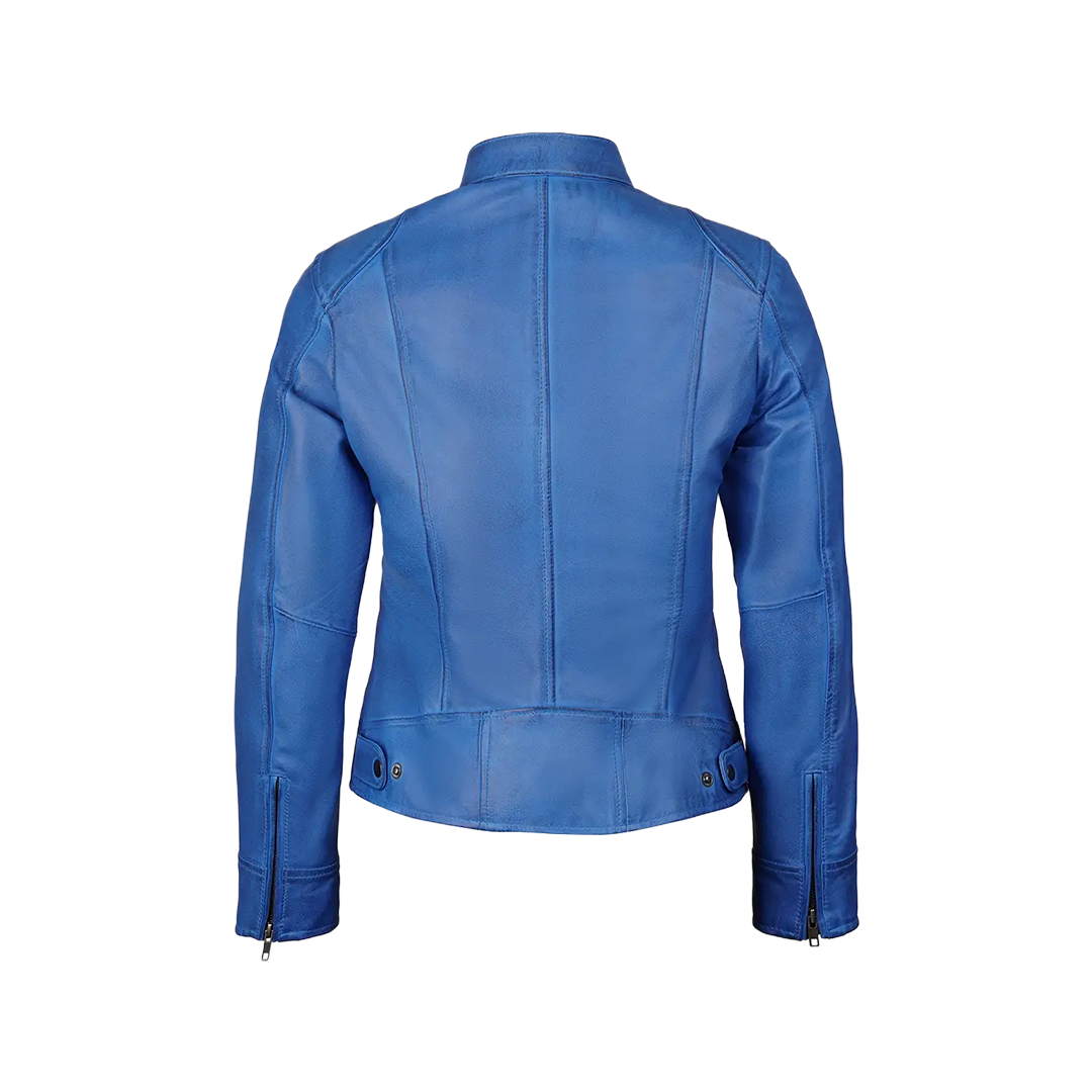Dodge Sky Blue Women's Leather Biker Jacket
