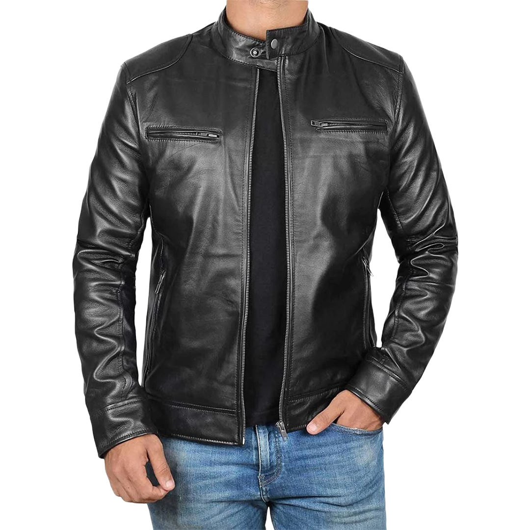 Dodge Tall Men's Black Cafe Racer Leather Jacket
