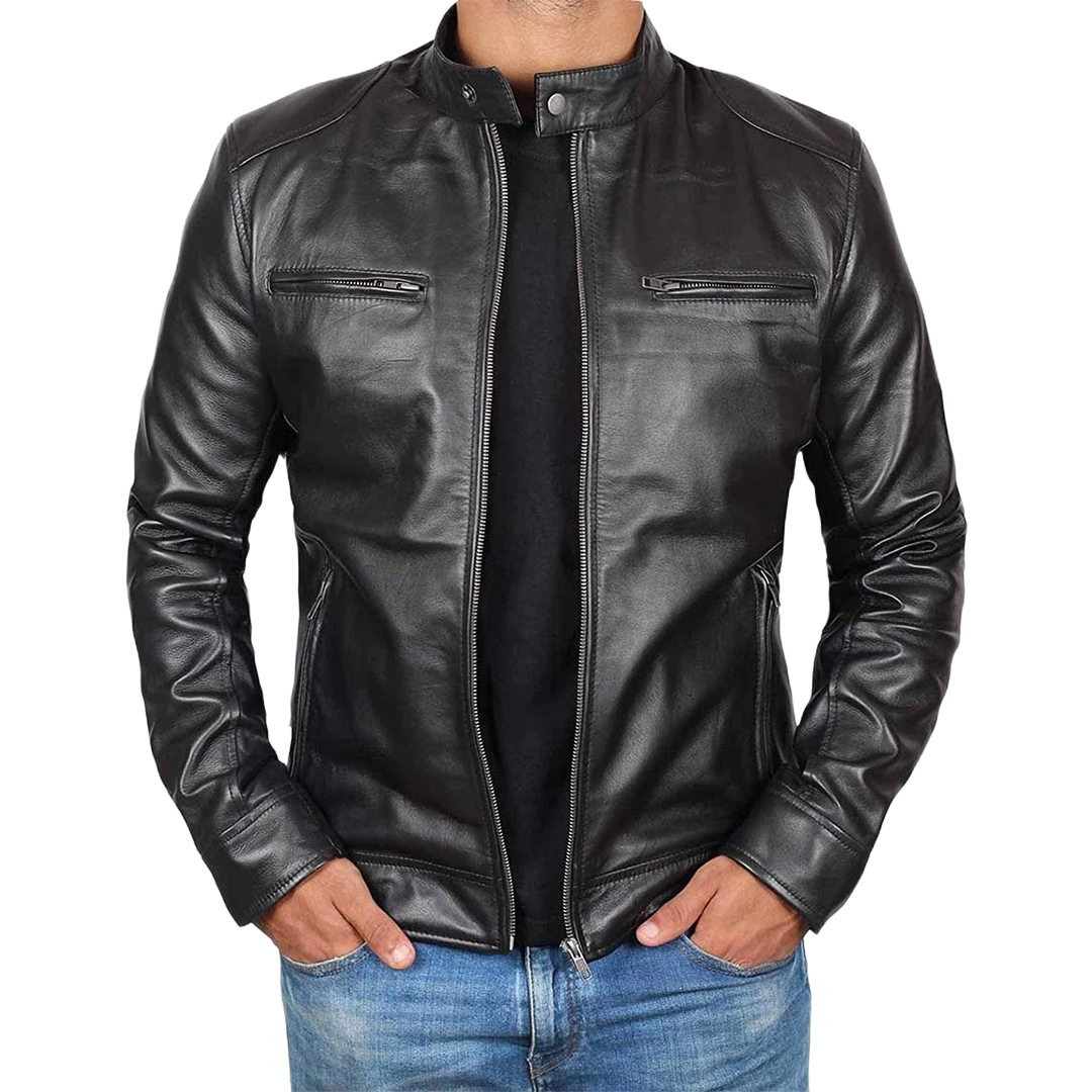 Dodge Tall Men's Black Cafe Racer Leather Jacket