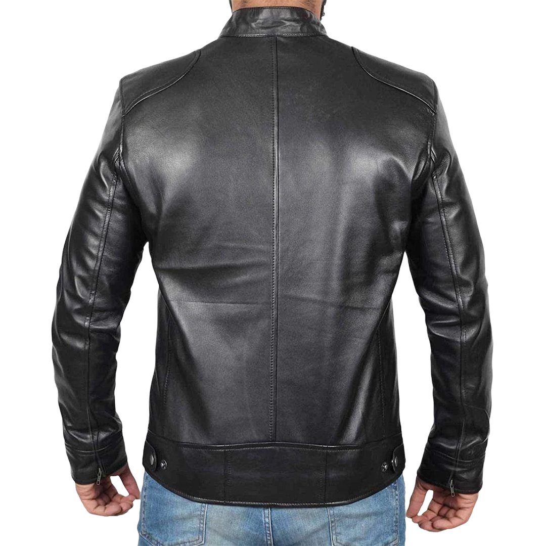 Dodge Tall Men's Black Cafe Racer Leather Jacket