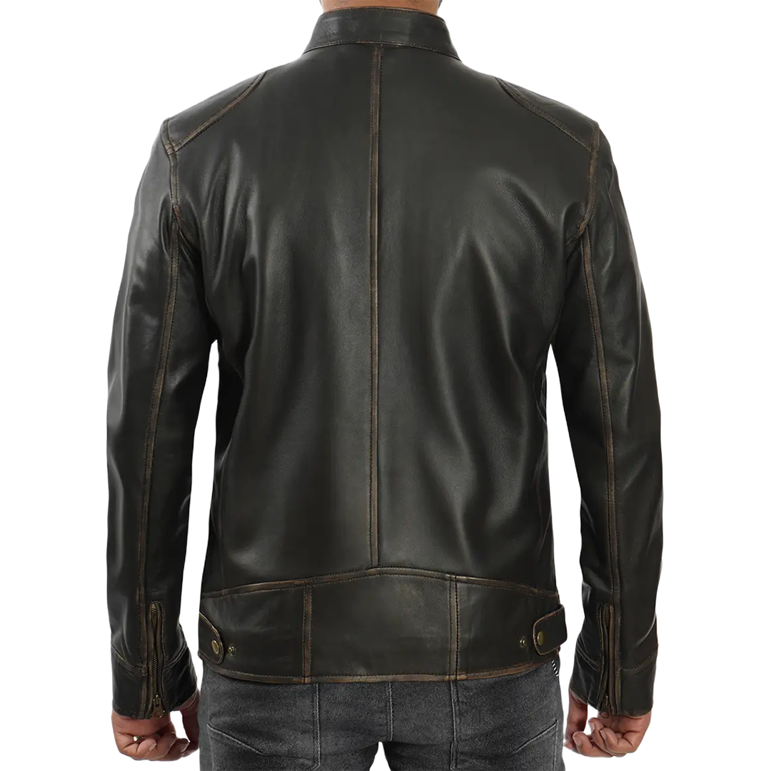 Dodge Tall Men's Rub-off Dark Brown Cafe Racer Leather Jacket
