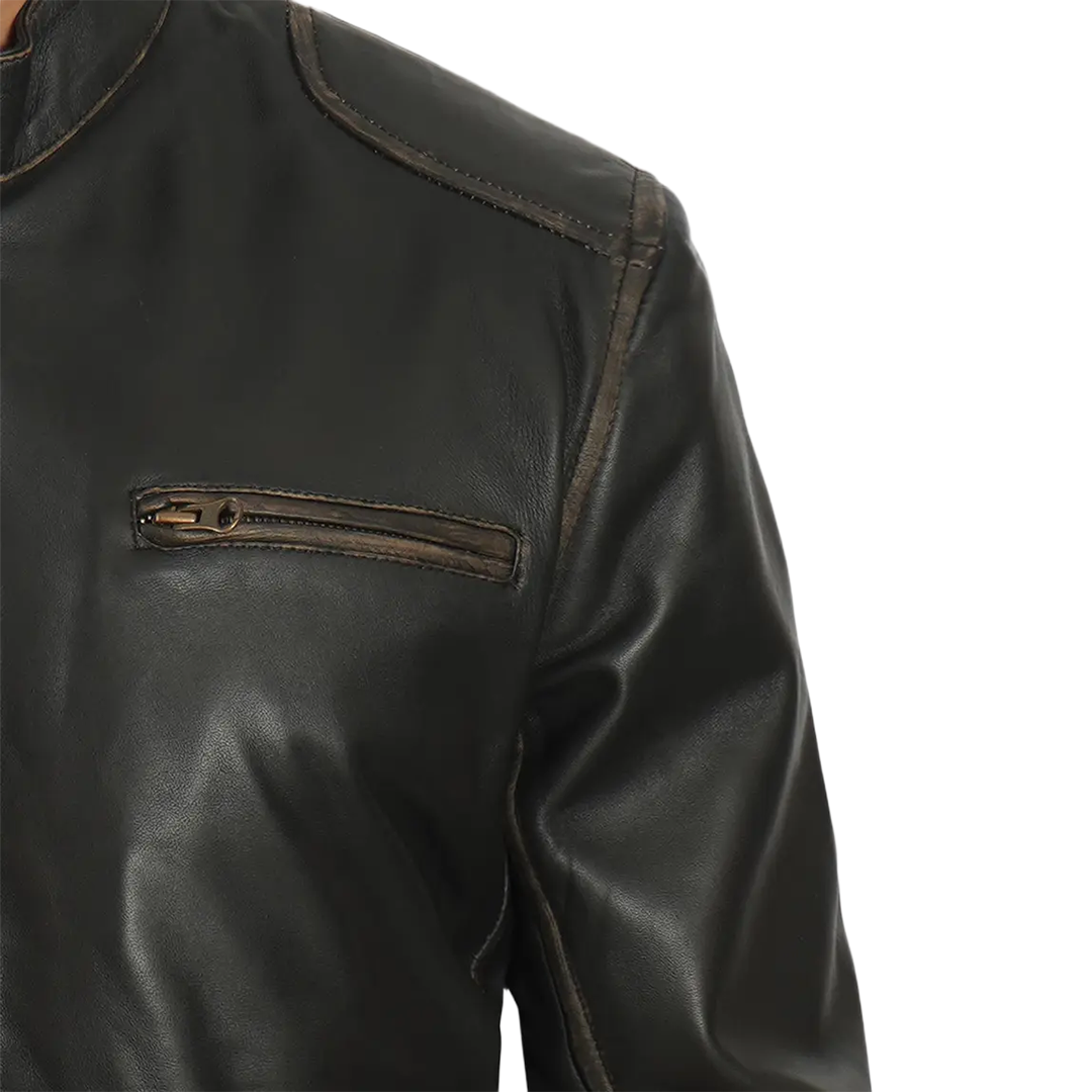 Dodge Tall Men's Rub-off Dark Brown Cafe Racer Leather Jacket
