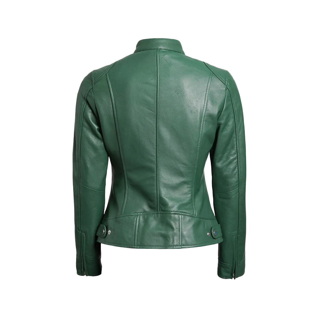 Dodge Women Green Motorcycle Cafe Racer Leather Jacket