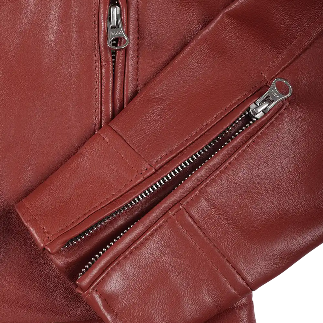 Dodge Women's Cafe Racer Red Leather Jacket