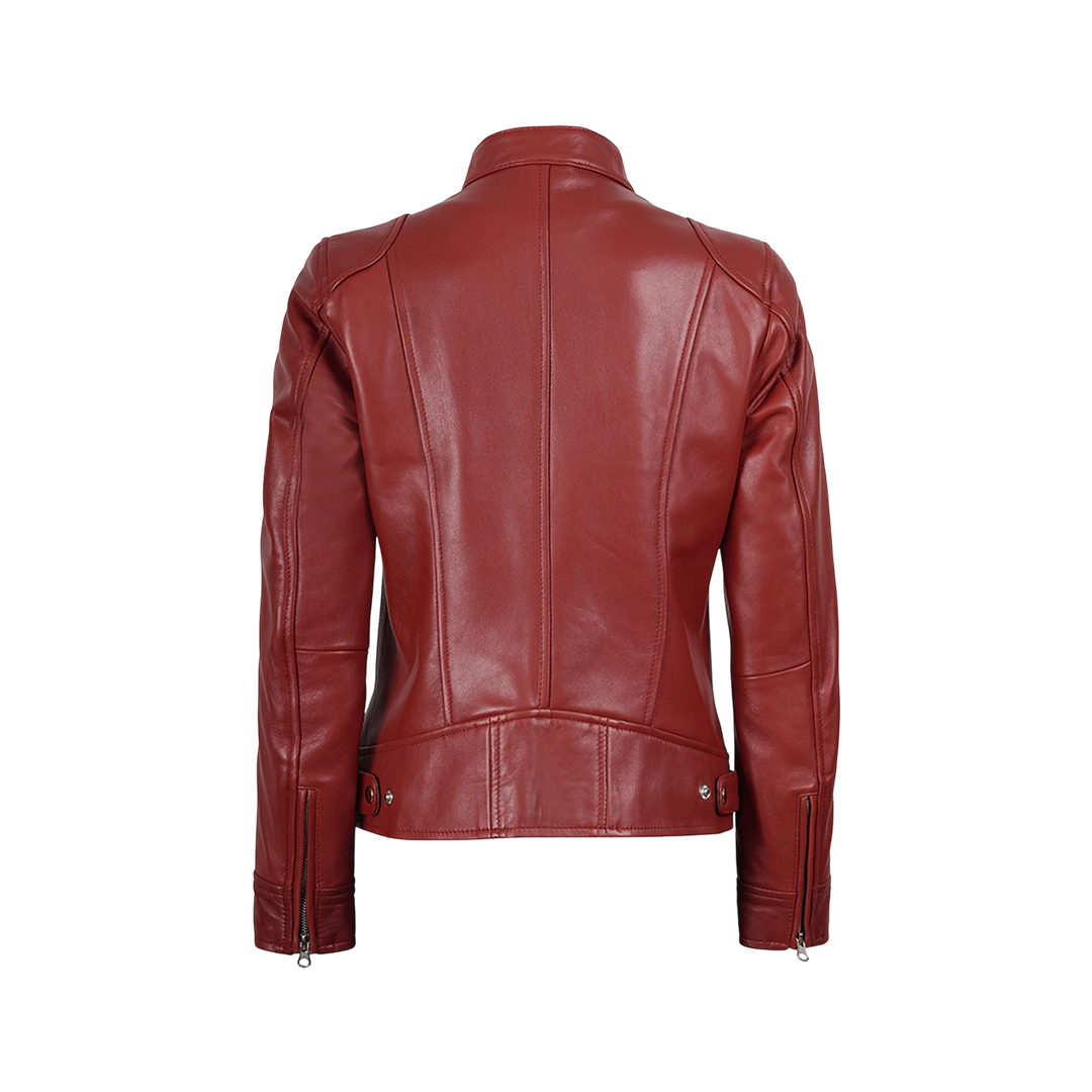 Dodge Women's Cafe Racer Red Leather Jacket