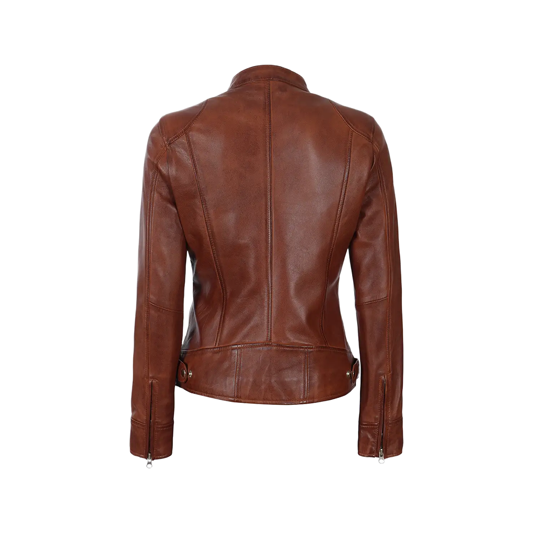 Dodge Women's Cognac Wax Brown Leather Jacket