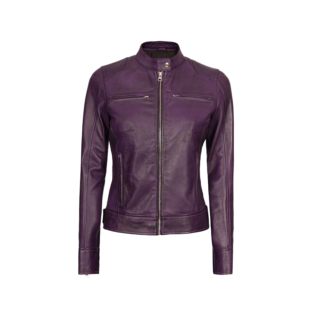 Dodge Women's Purple Leather Biker Jacket