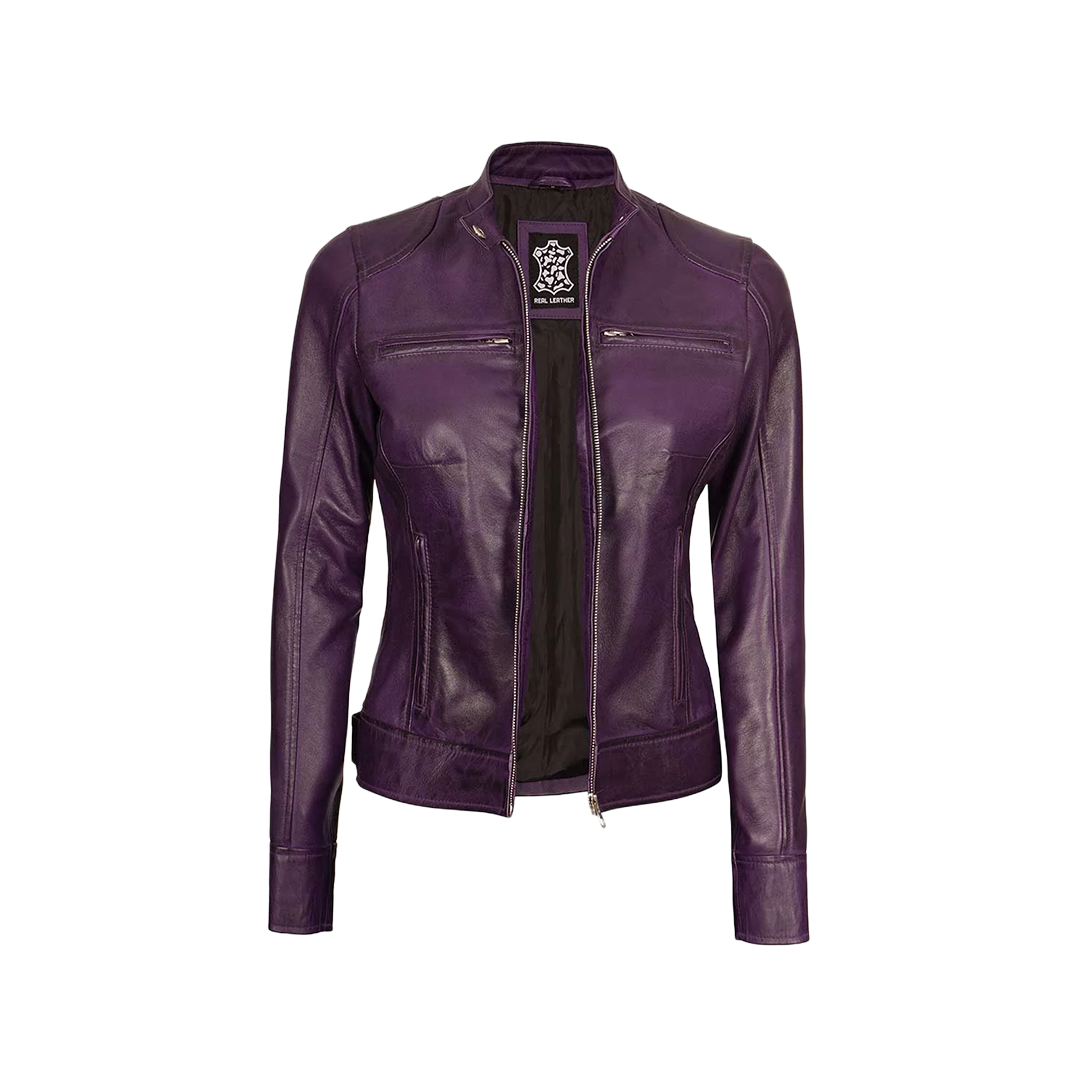 Dodge Women's Purple Leather Biker Jacket