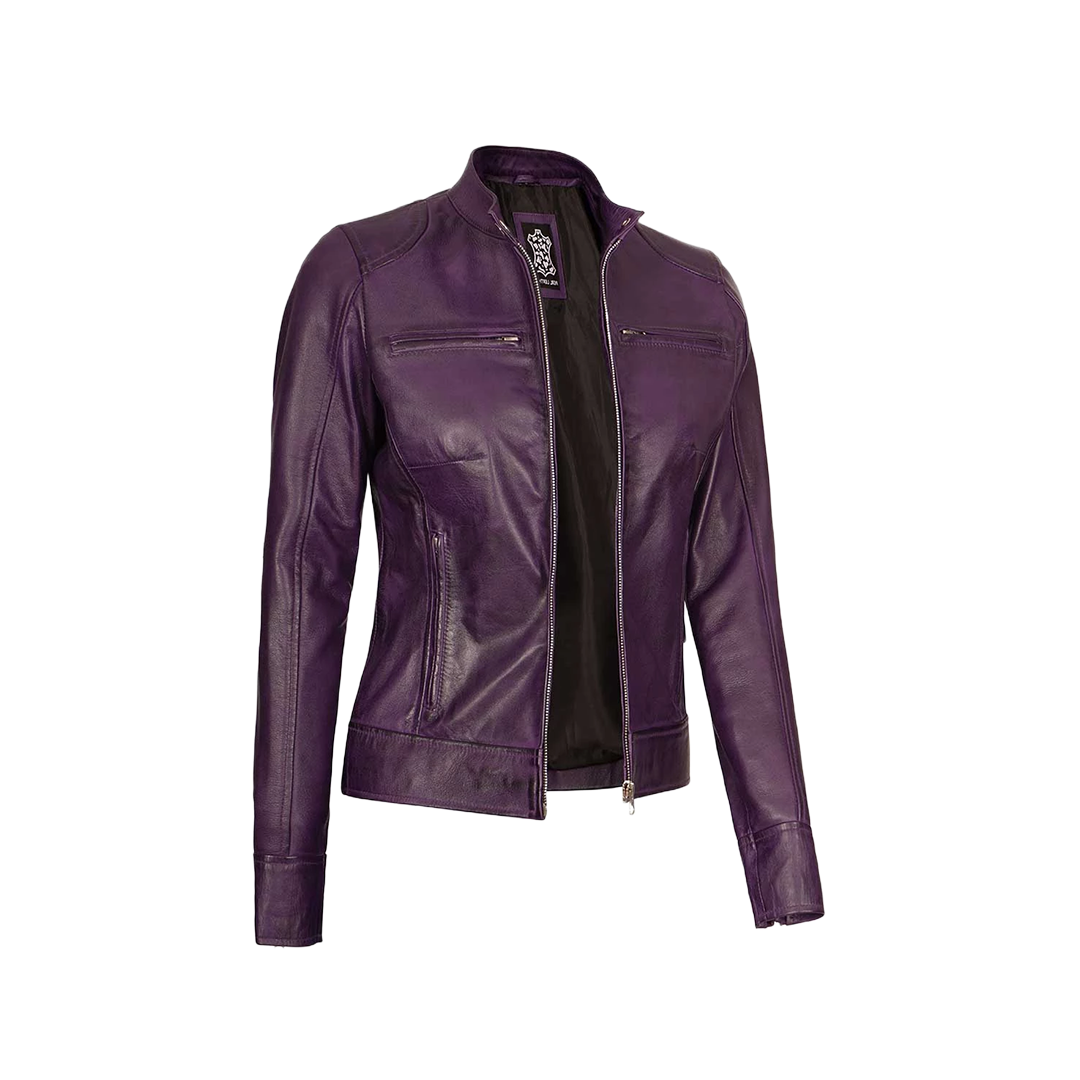 Dodge Women's Purple Leather Biker Jacket
