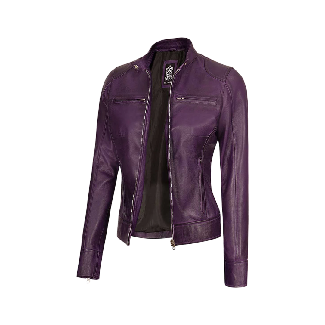Dodge Women's Purple Leather Biker Jacket