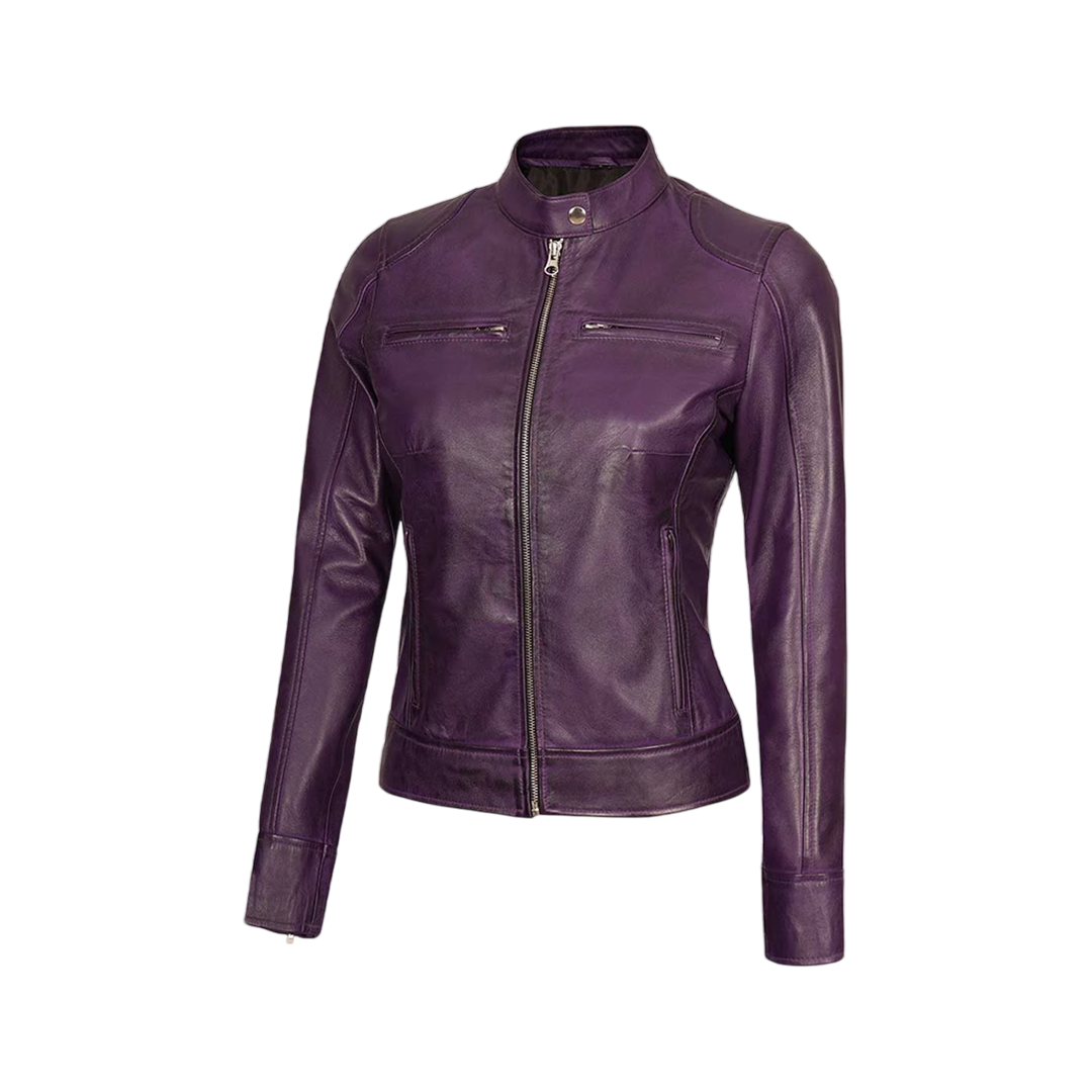 Dodge Women's Purple Leather Biker Jacket