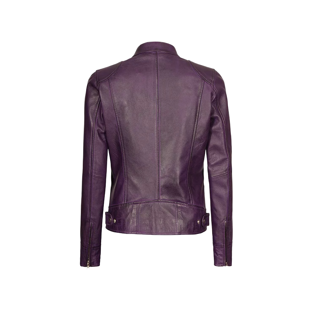 Dodge Women's Purple Leather Biker Jacket
