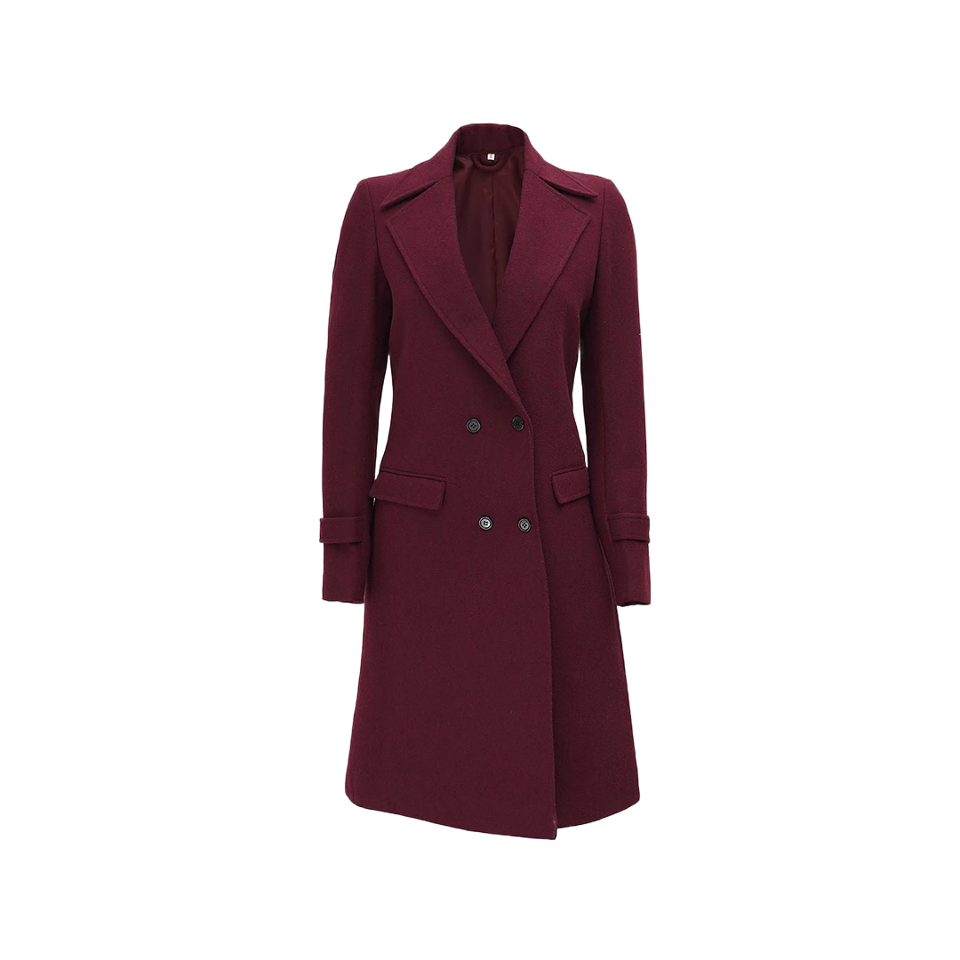 Doris Women's Double Breasted Maroon Wool Coat