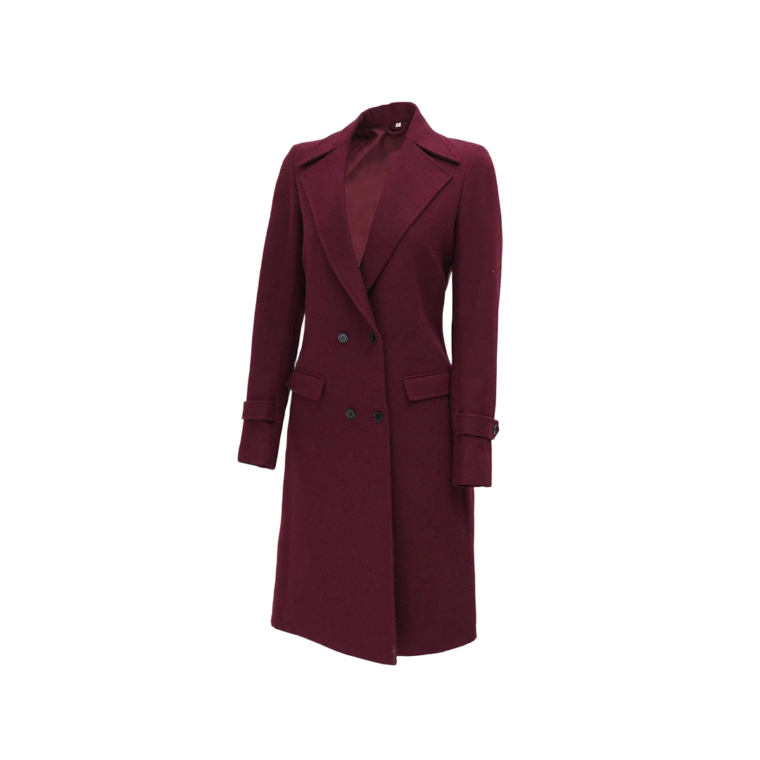 Doris Women's Double Breasted Maroon Wool Coat