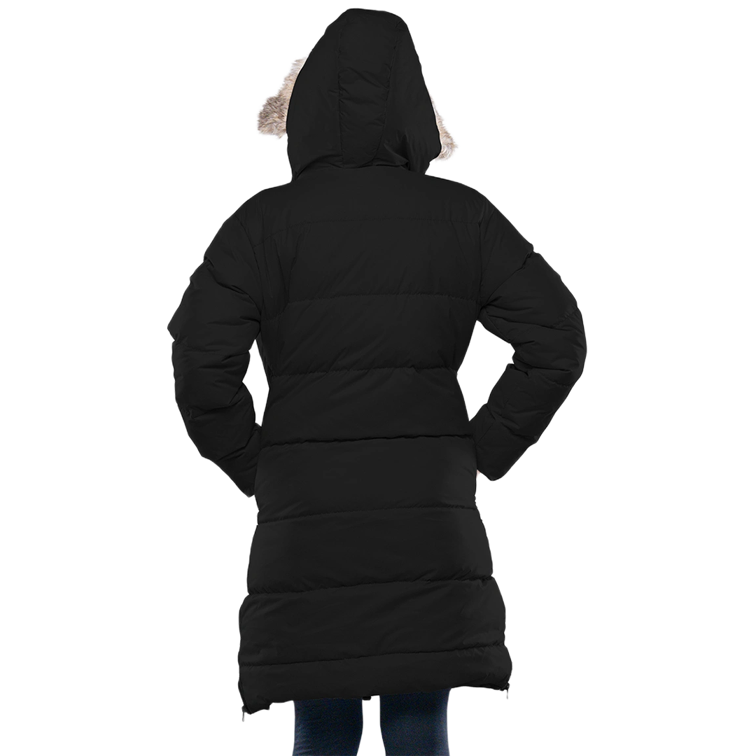 Ella Women's Black Puffer Coat - Faux Fur Trim Hood