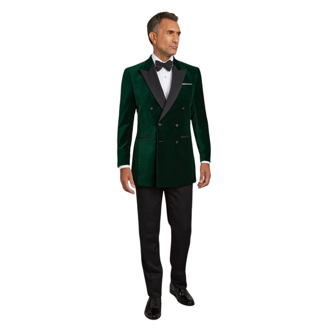 Elvis Men's Double Breasted Green Velvet Tuxedo - 2 Piece Suit for Prom