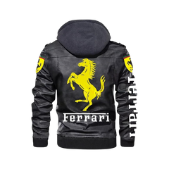 F1 Motorcycle NASCAR Biker Hooded Leather Jacket