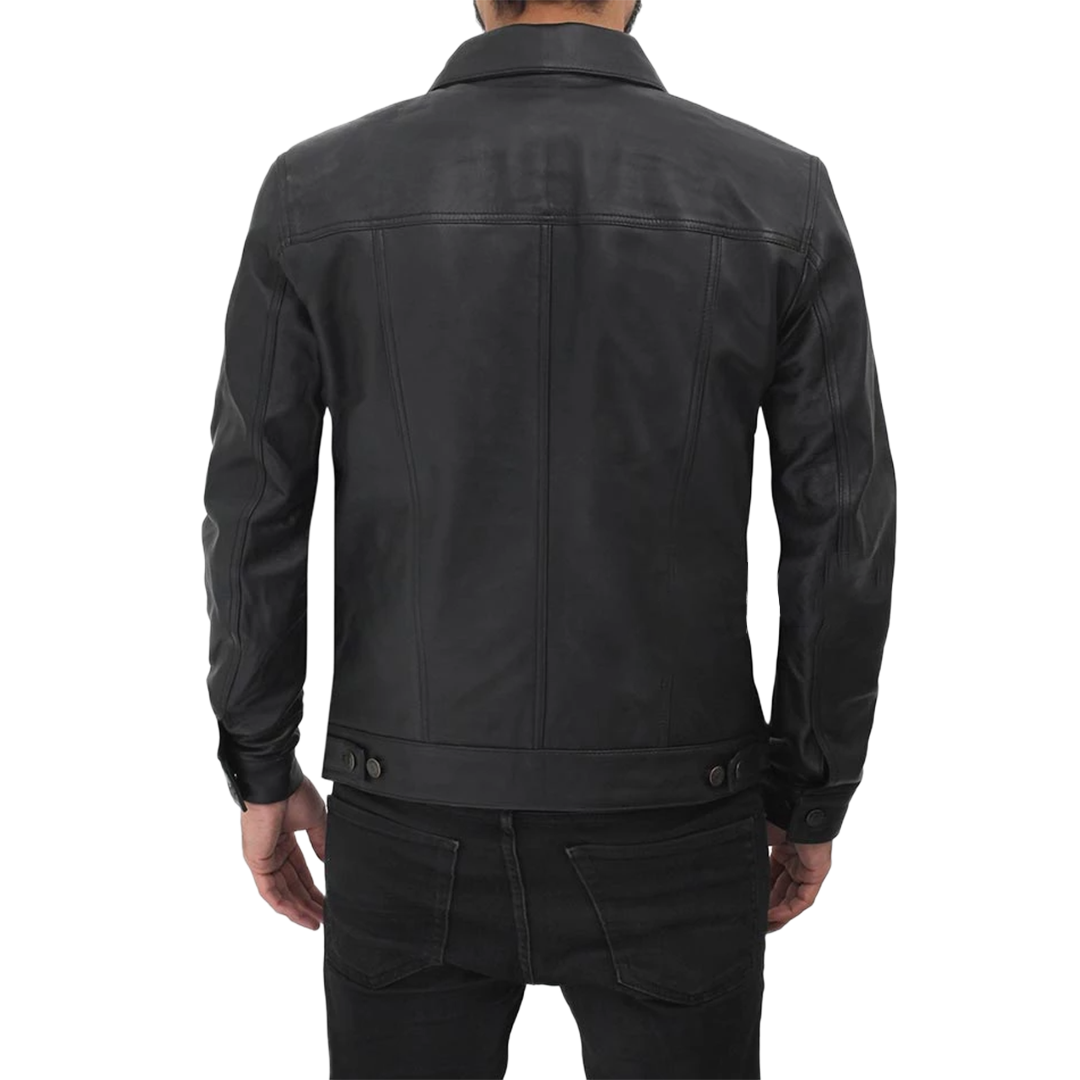 Fernando Black Leather Trucker Jacket