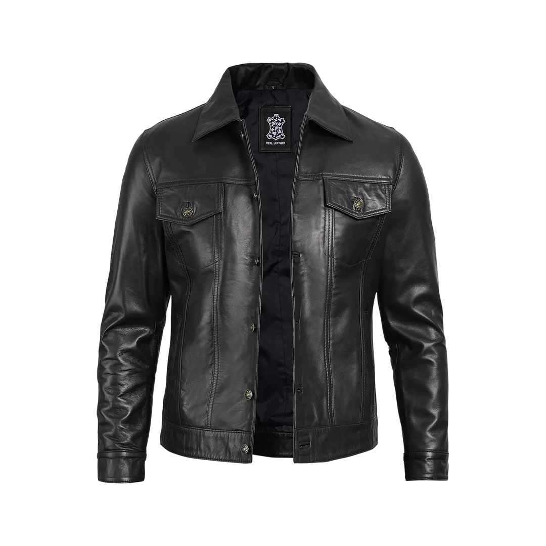 Fernando Black Leather Trucker Jacket