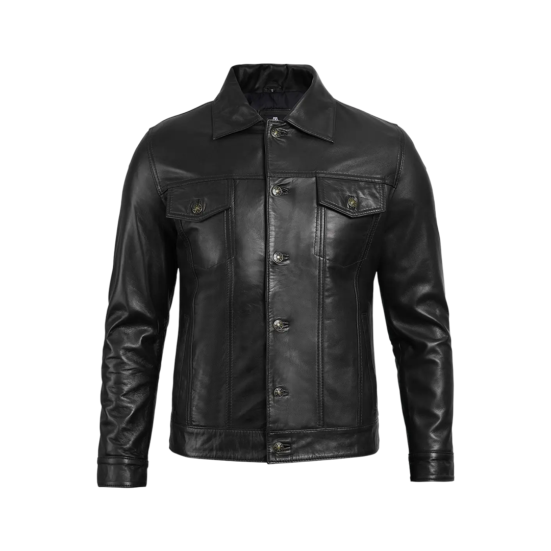 Fernando Black Leather Trucker Jacket