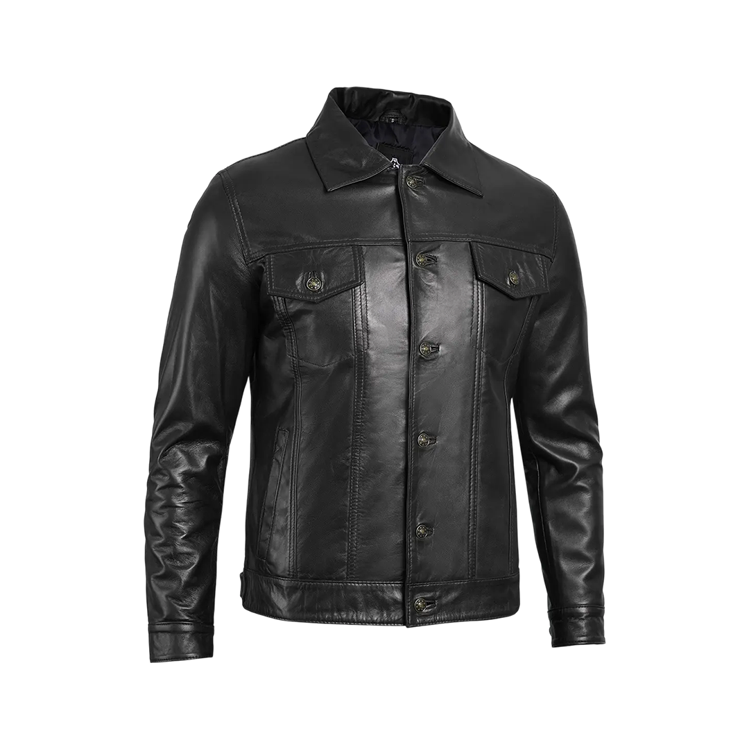 Fernando Black Leather Trucker Jacket