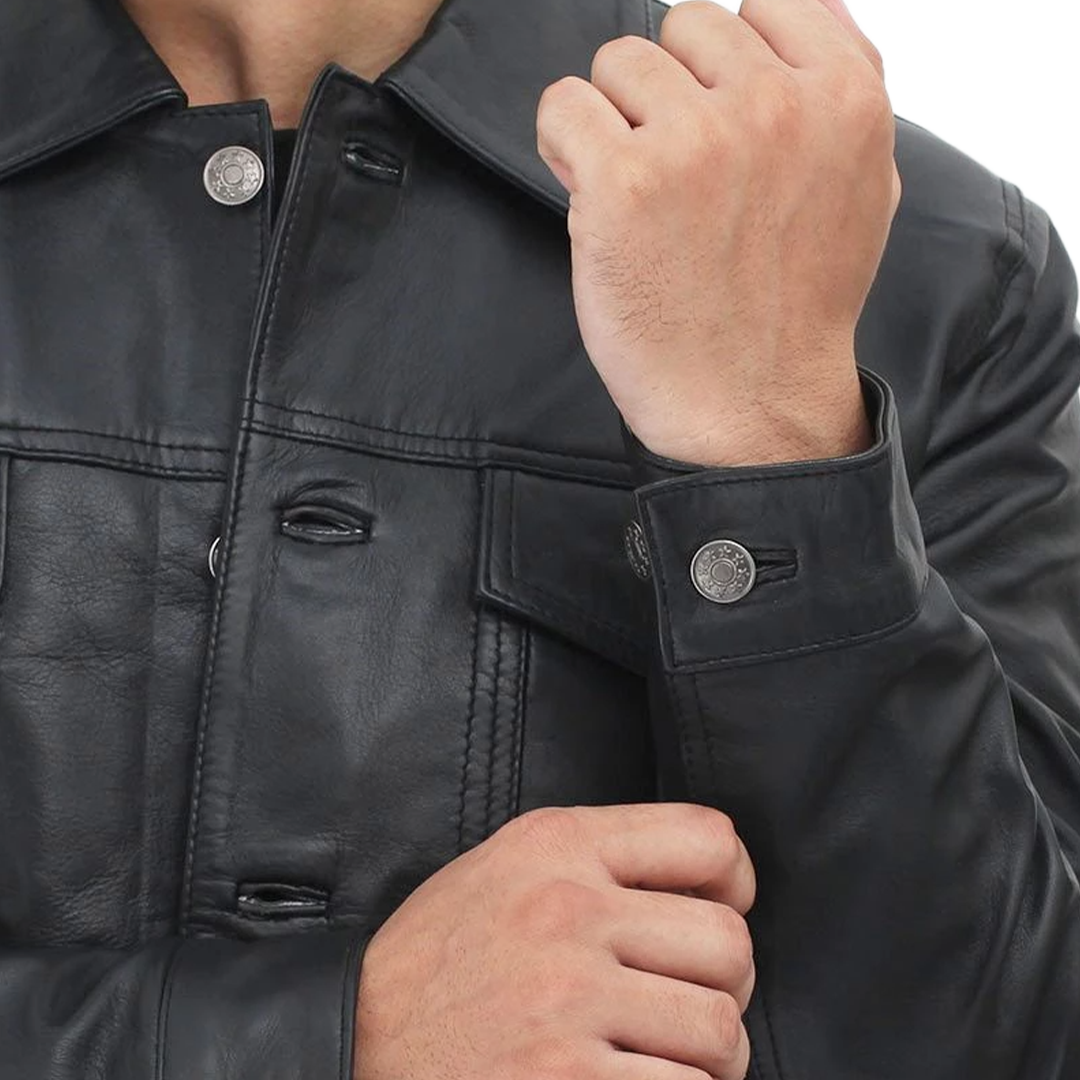 Fernando Black Leather Trucker Jacket