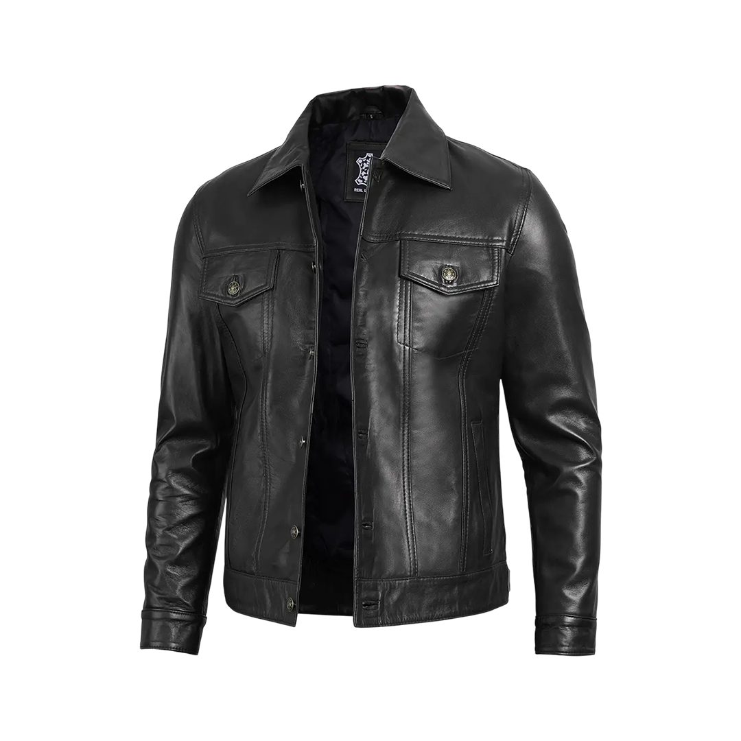 Fernando Black Leather Trucker Jacket