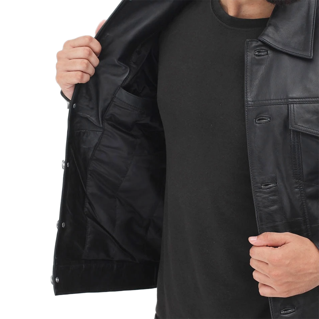 Fernando Black Leather Trucker Jacket