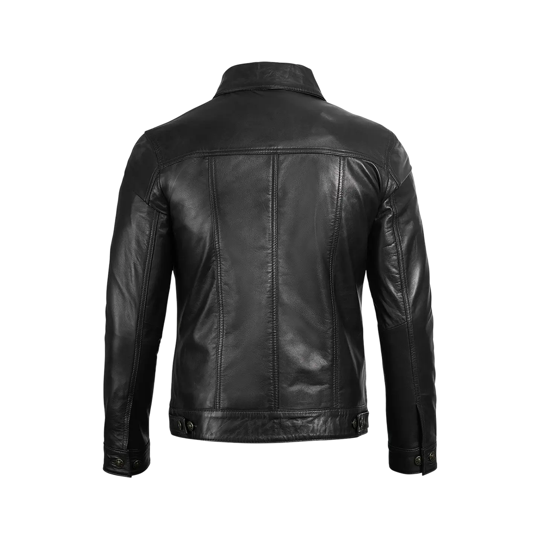 Fernando Black Leather Trucker Jacket