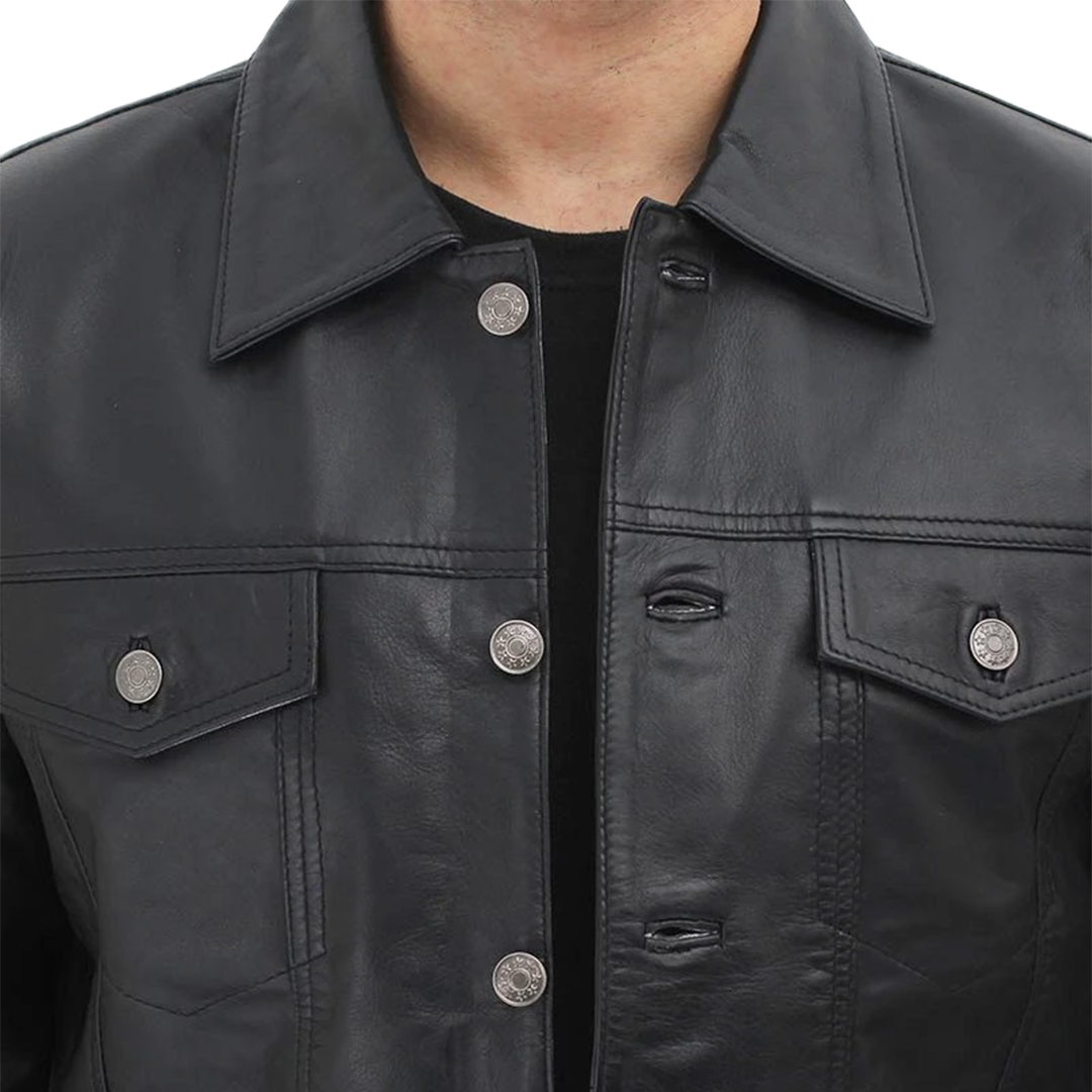Fernando Black Leather Trucker Jacket