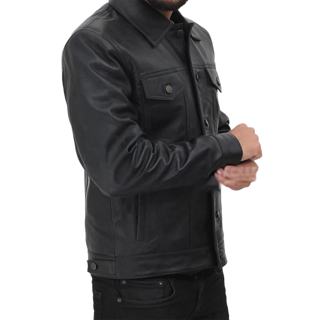 Fernando Black Leather Trucker Jacket