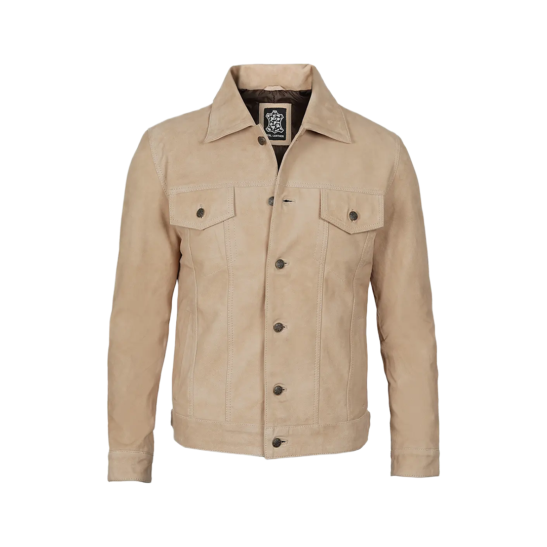 Fernando Men's Camel Suede Trucker Jacket