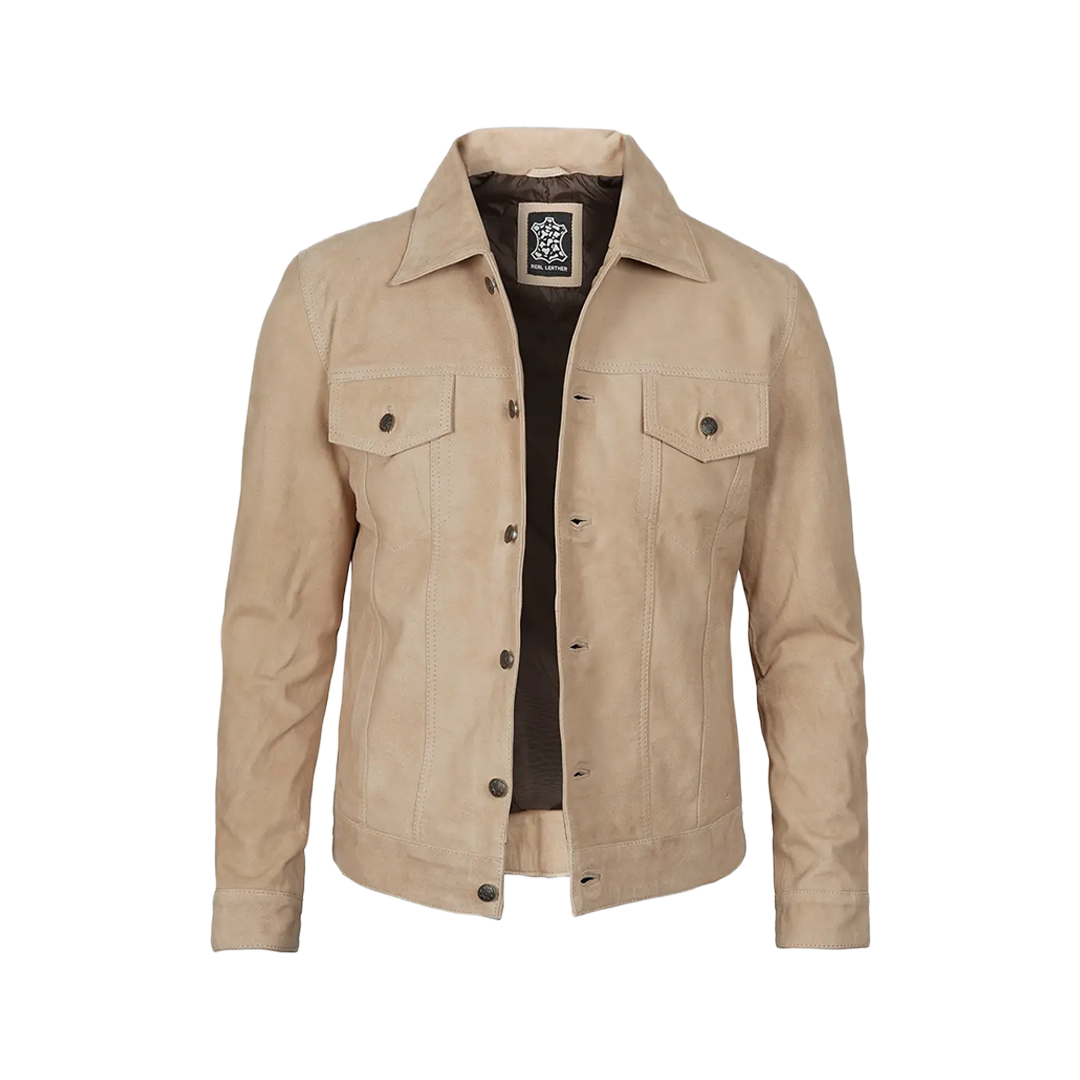 Fernando Men's Camel Suede Trucker Jacket