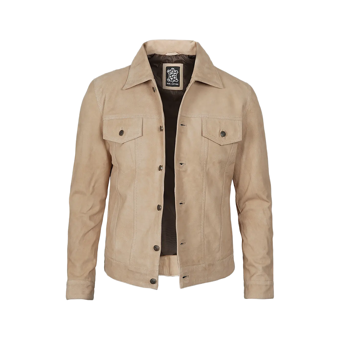 Fernando Men's Camel Suede Trucker Jacket