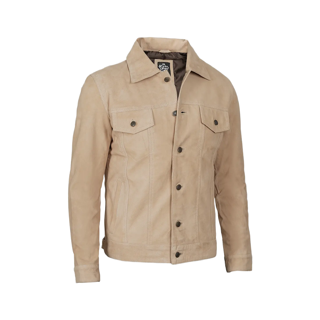 Fernando Men's Camel Suede Trucker Jacket