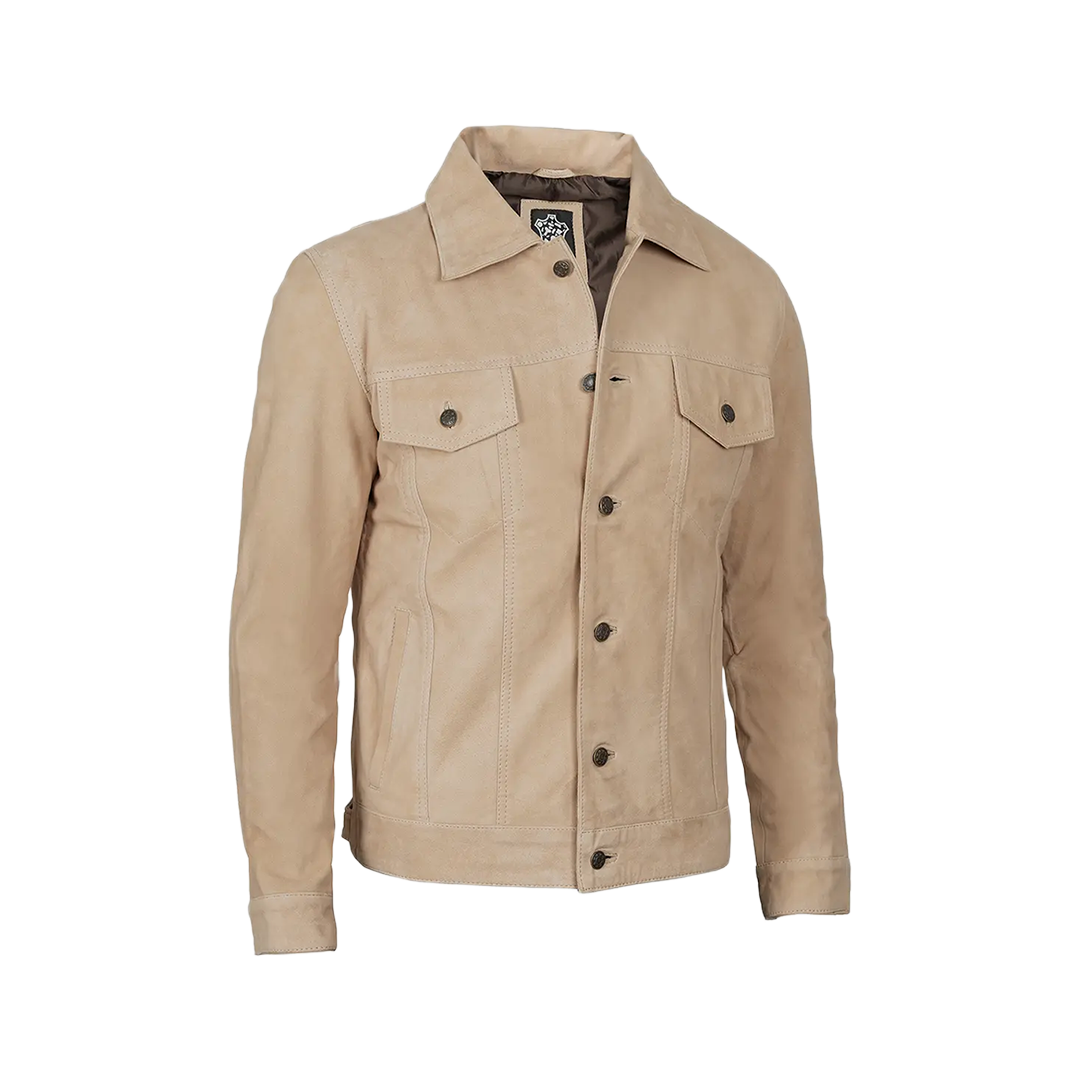 Fernando Men's Camel Suede Trucker Jacket