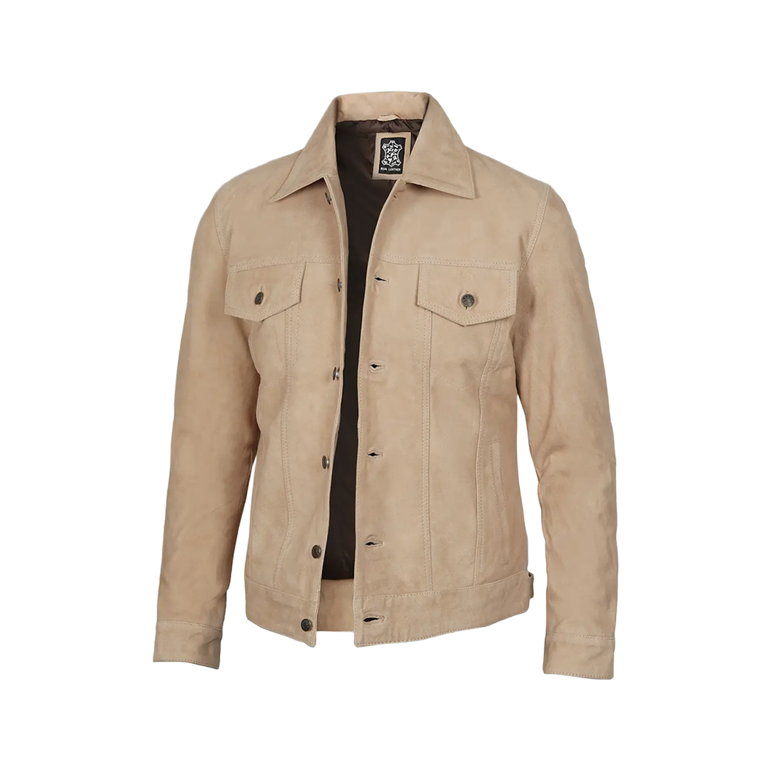 Fernando Men's Camel Suede Trucker Jacket
