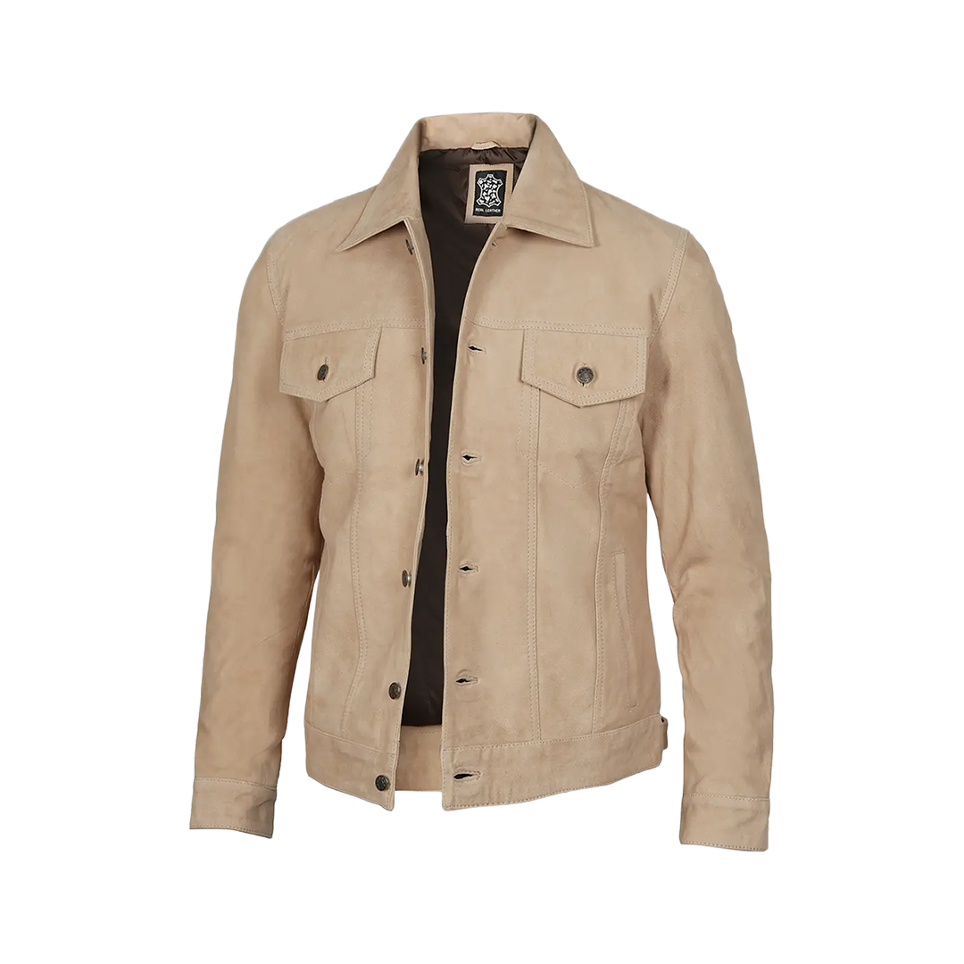 Fernando Men's Camel Suede Trucker Jacket