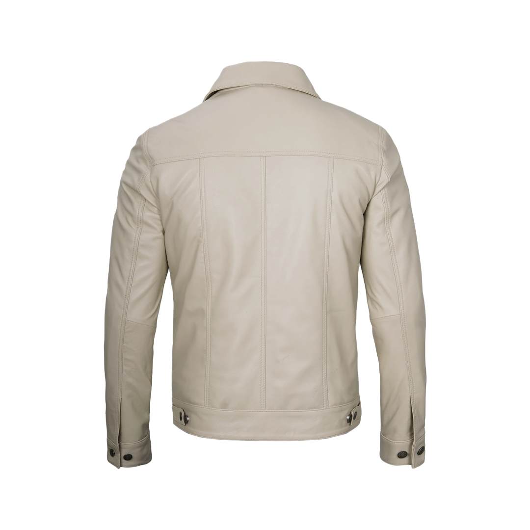 Fernando Men's Beige Real Trucker Leather Jacket