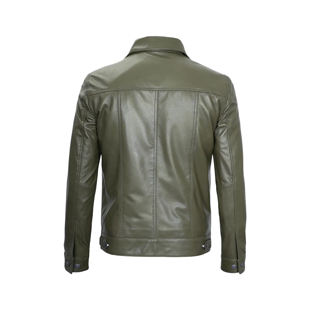 Fernando Men's Dark Green Real Trucker Leather Jacket