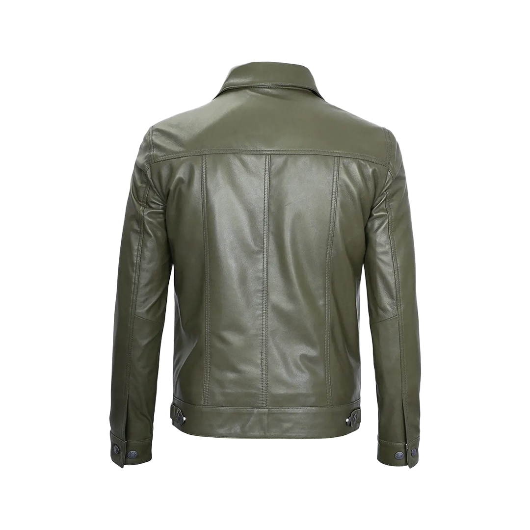 Fernando Men's Dark Green Real Trucker Leather Jacket