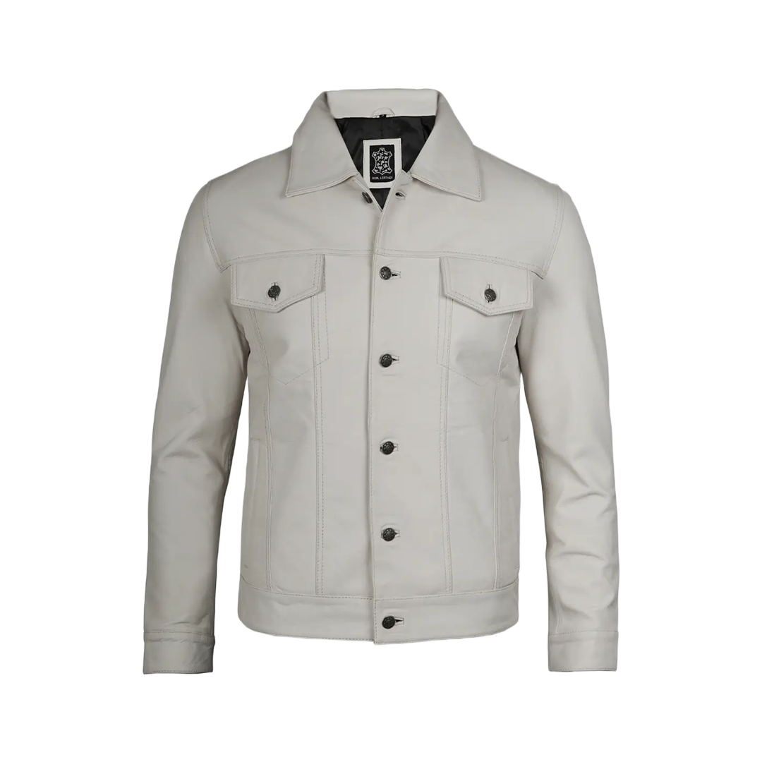 Fernando Men's Off White Real Leather Jacket
