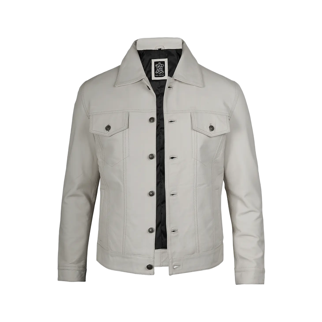 Fernando Men's Off White Real Leather Jacket