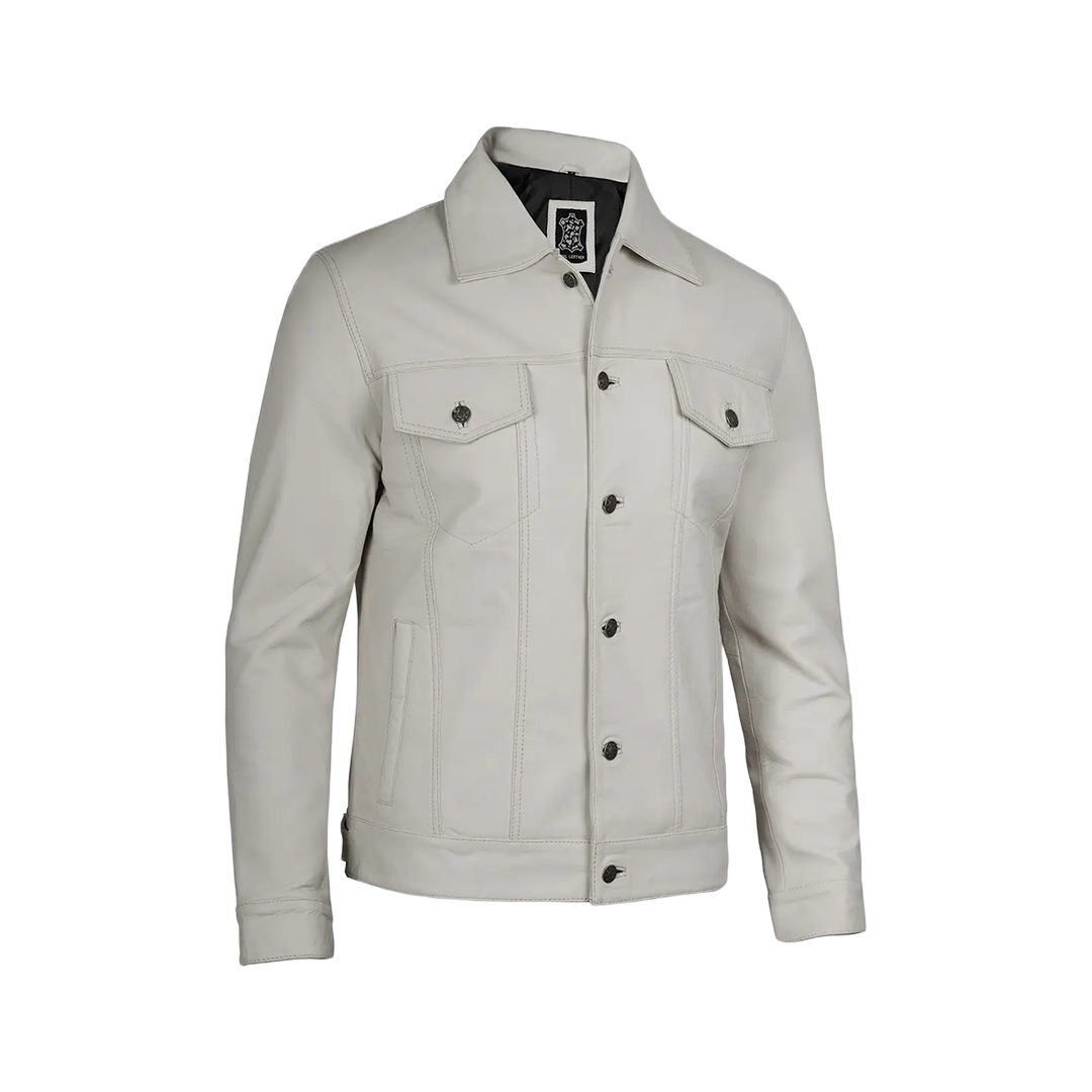 Fernando Men's Off White Real Leather Jacket