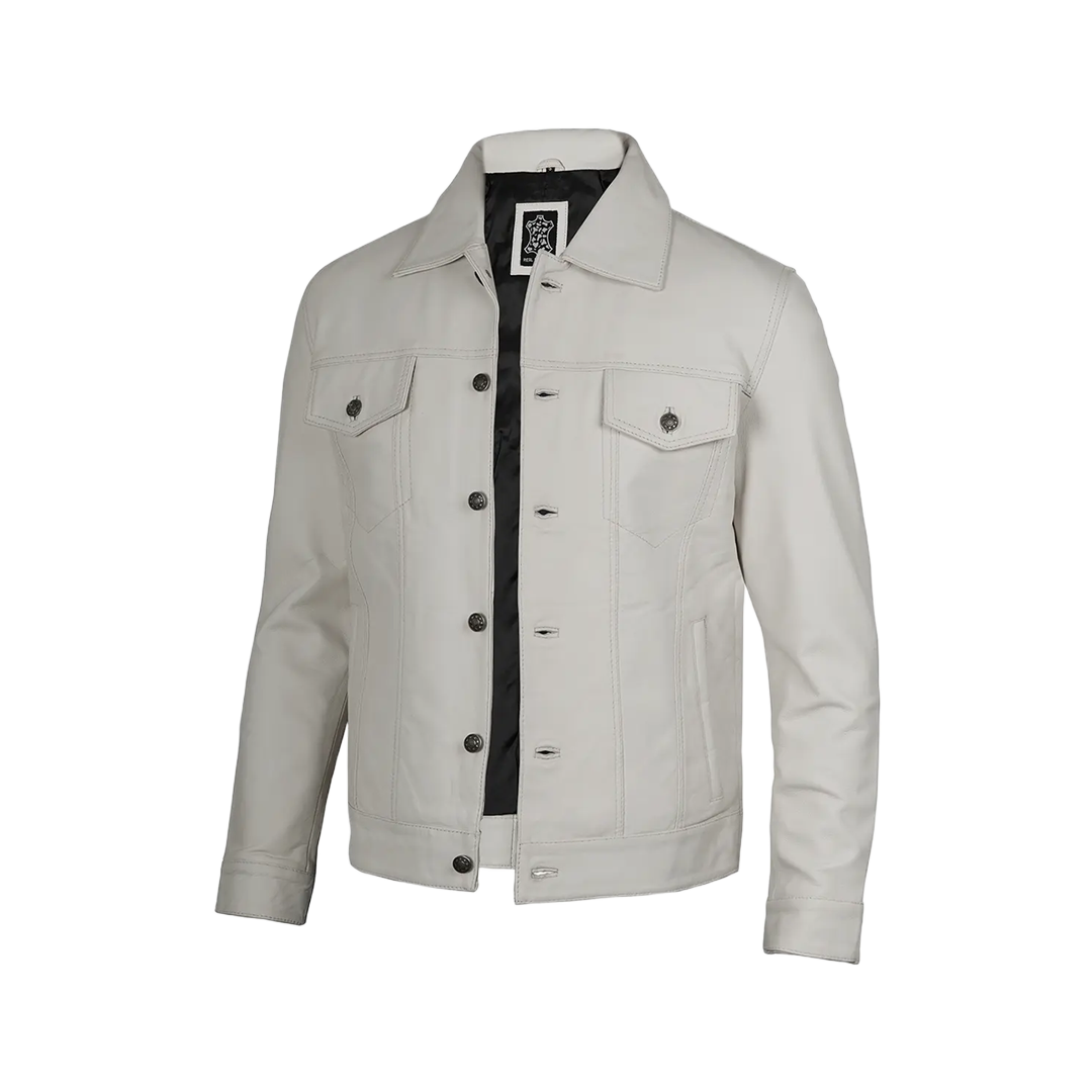 Fernando Men's Off White Real Leather Jacket