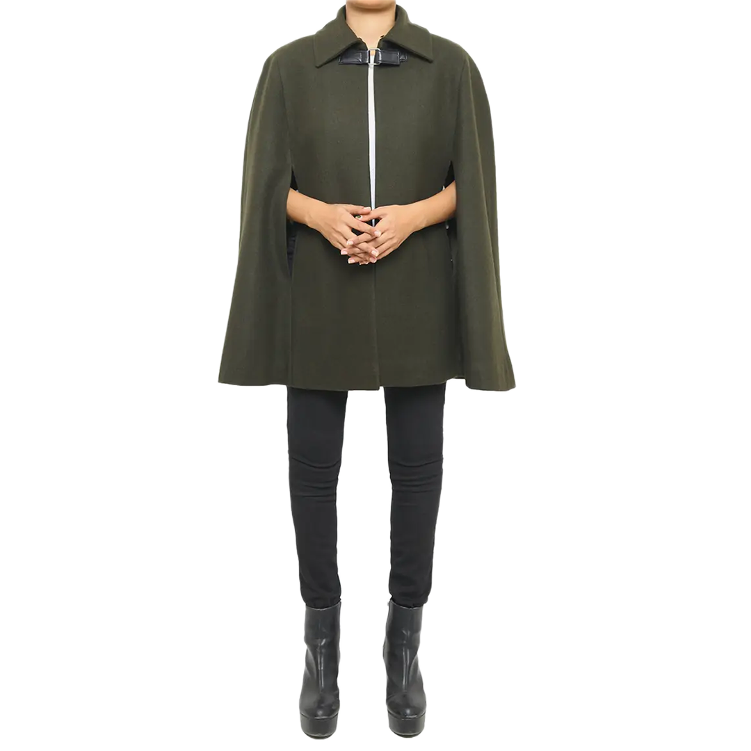 Florence Women's Shearling Wool Green Cape Coat
