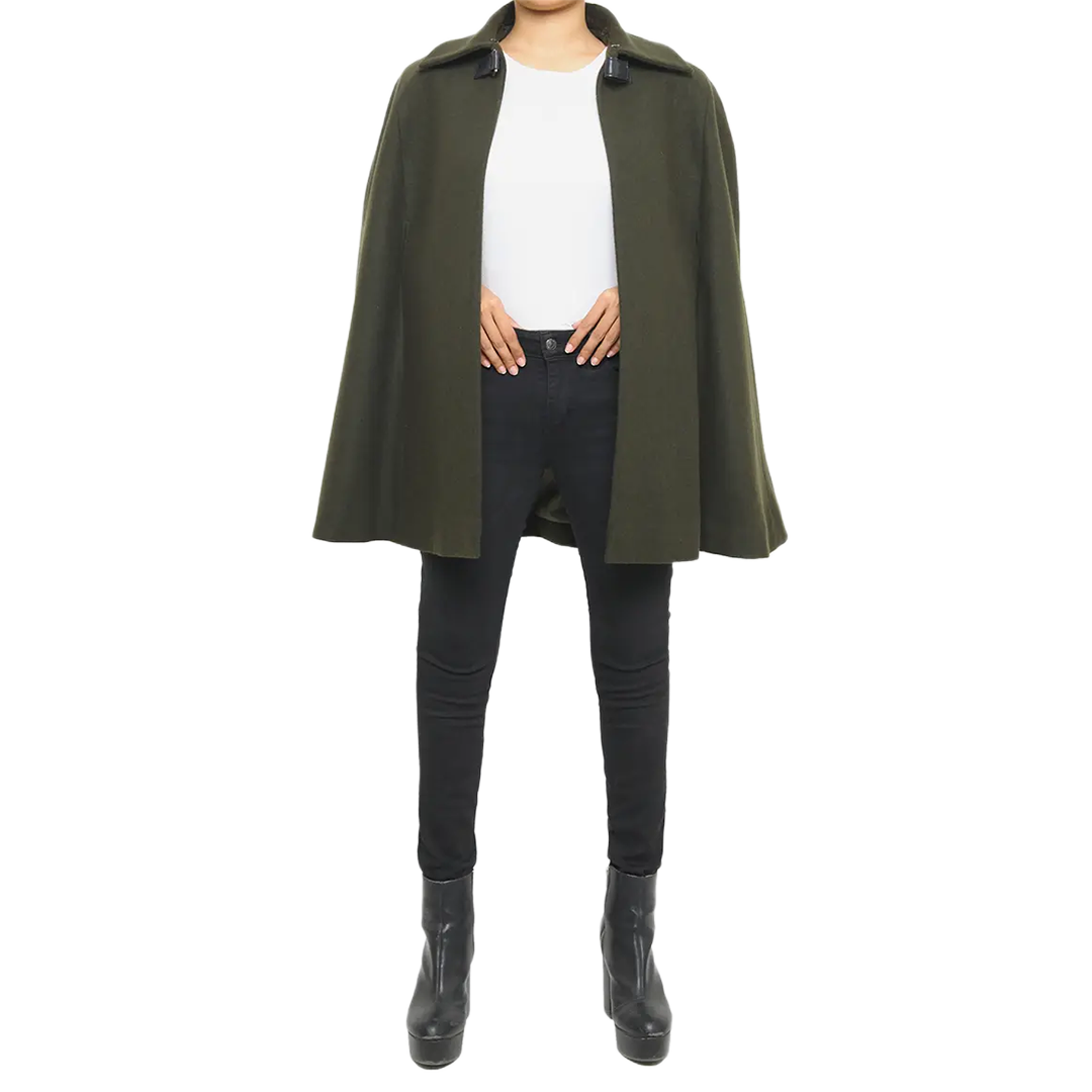 Florence Women's Shearling Wool Green Cape Coat