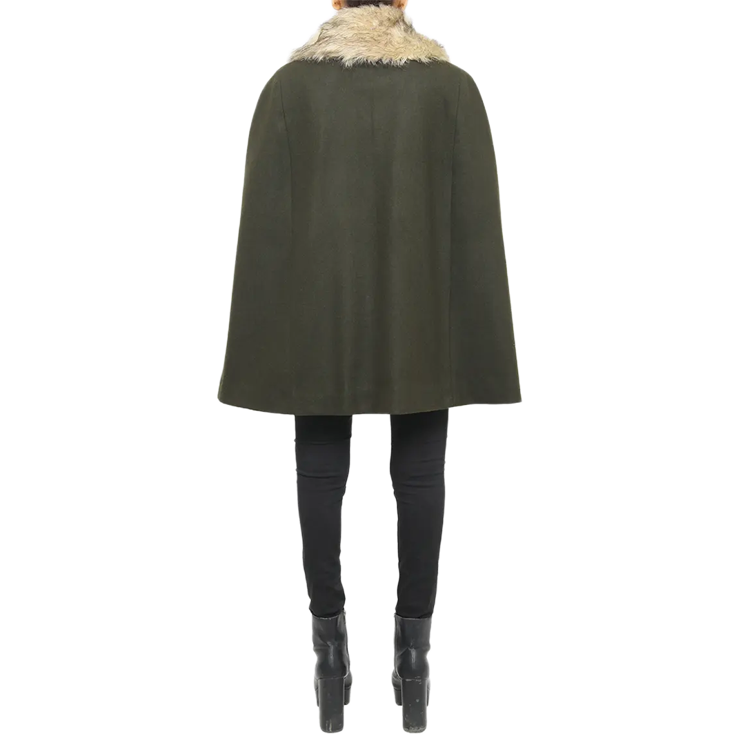 Florence Women's Shearling Wool Green Cape Coat