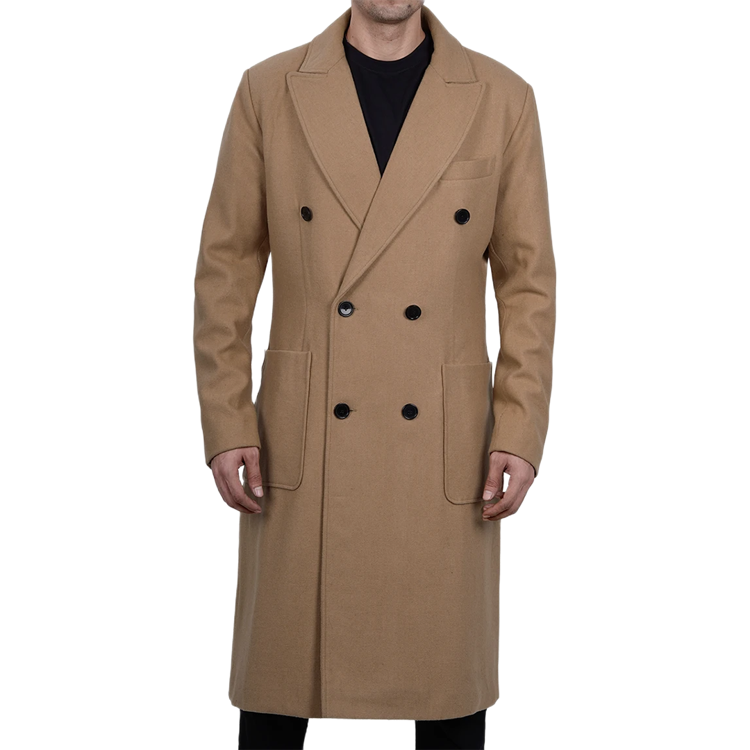 Fredrick Men's Double Breasted Beige Wool Coat Men
